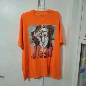 Fashion Nova Print Graphic Men's T Shirt Orange Short Sleeve Size XXL Cotton